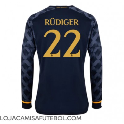 Camisa de Futebol Real Madrid Antonio Rudiger #22 Equipamento Secundário 2023-24 Manga Comprida